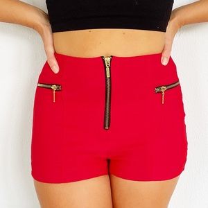 Charlotte Russe red stretch zipper high rise hot pants shorts size small